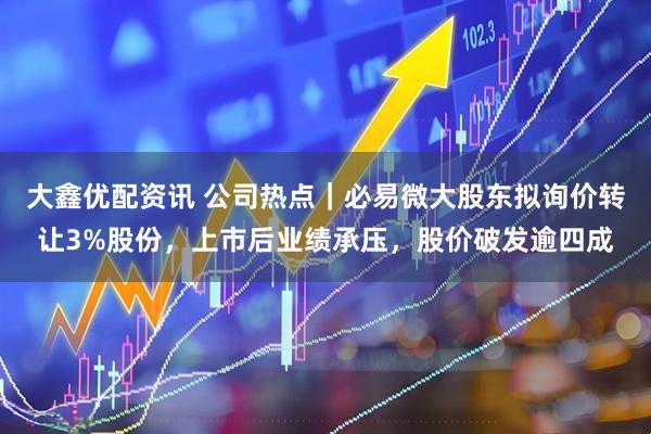 大鑫优配资讯 公司热点｜必易微大股东拟询价转让3%股份，上市后业绩承压，股价破发逾四成