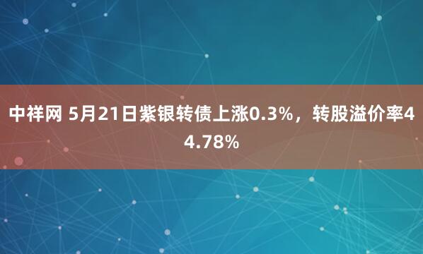 中祥网 5月21日紫银转债上涨0.3%，转股溢价率44.78%